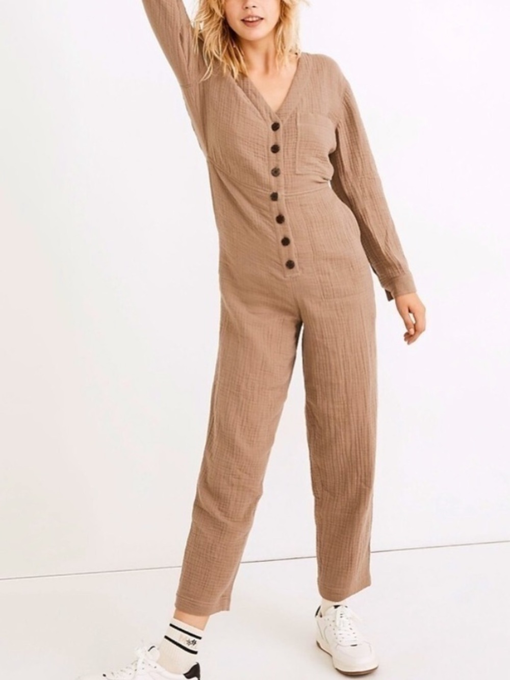 Madewell lightspun stitched pocket coverall junpsuit telluride stone sz s